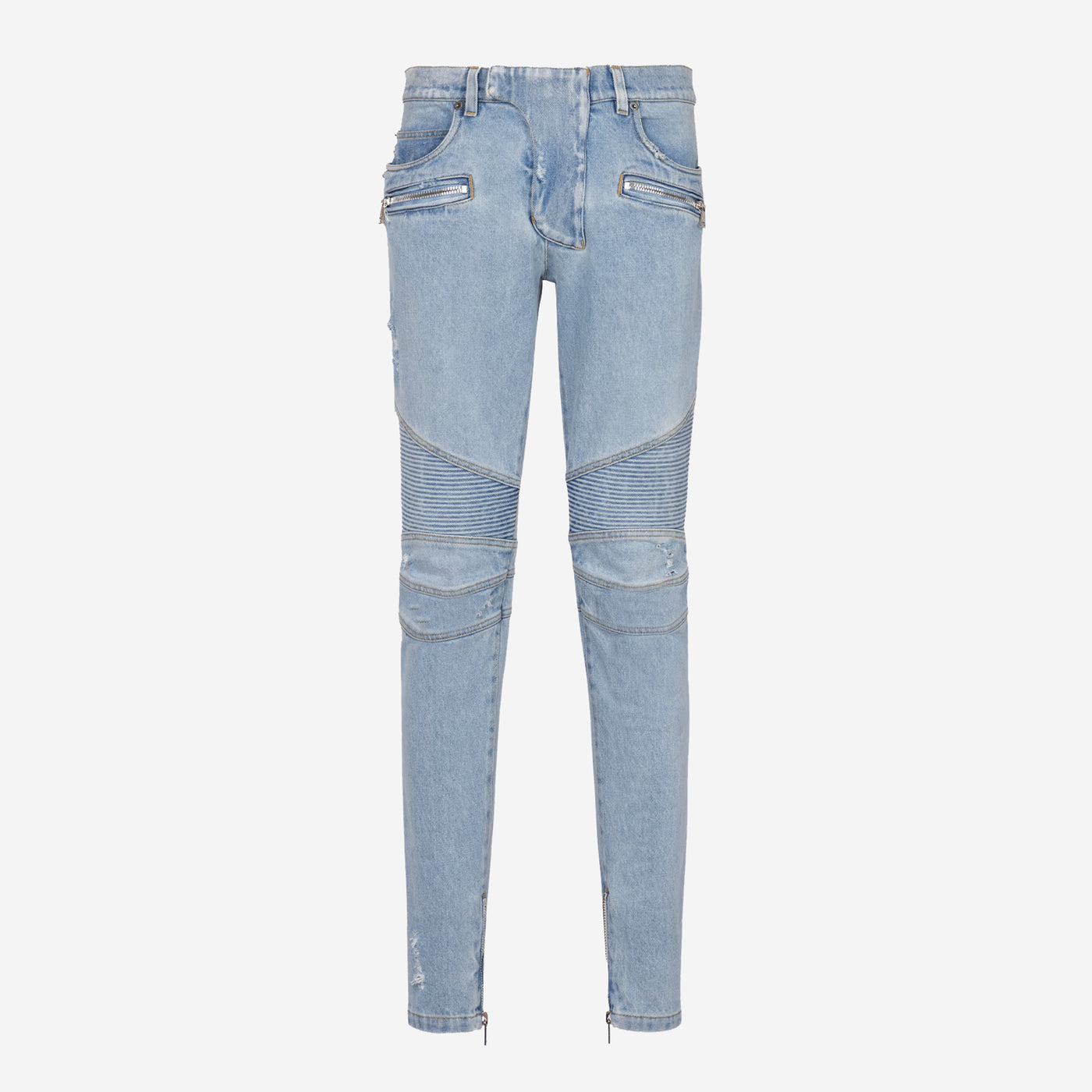 Balmain Skinny Light Blue Denim Biker Jeans