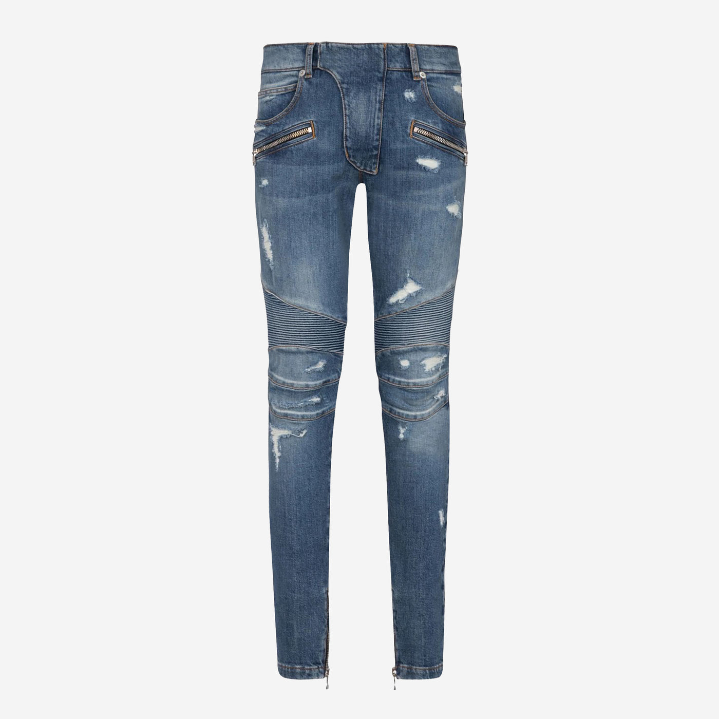 Balmain Skinny Distressed Denim Biker Jeans