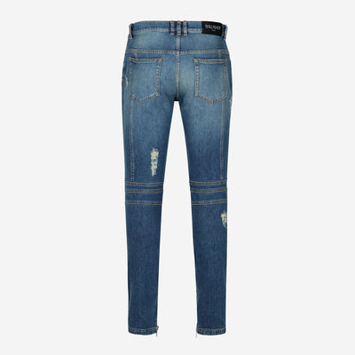 Balmain Skinny Distressed Denim Biker Jeans