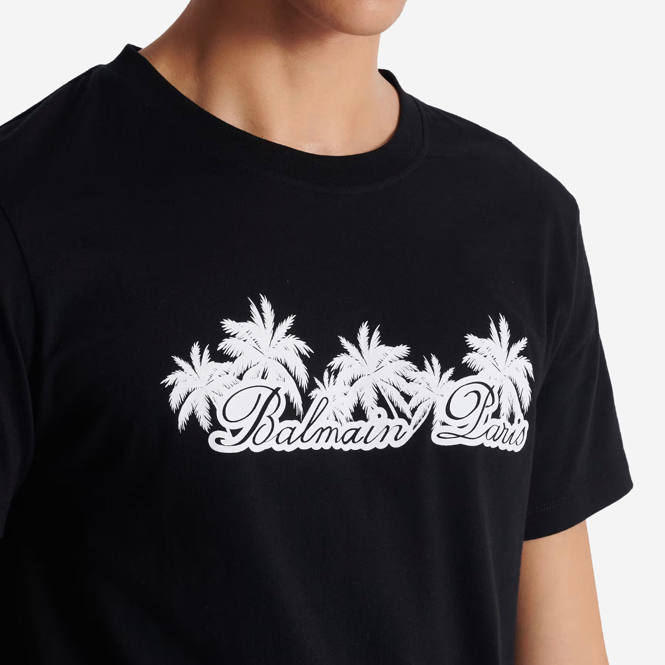 Balmain Palm Tree Balmain Signature Print T-Shirt