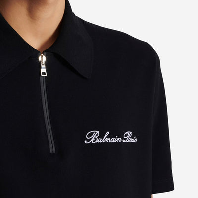 Balmain Embroidered Signature Zipped Polo Shirt