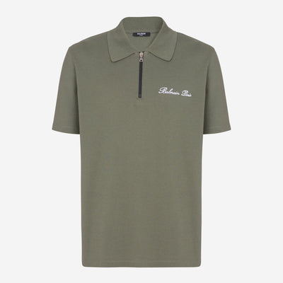 Balmain Embroidered Signature Zipped Polo Shirt