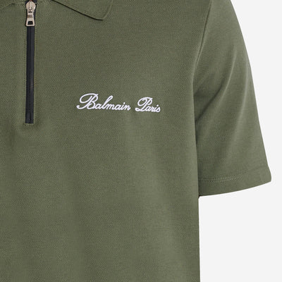 Balmain Embroidered Signature Zipped Polo Shirt