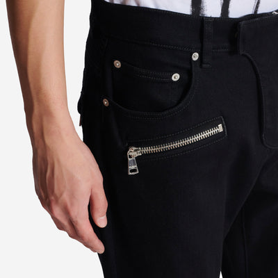 Balmain Slim-Fit Black Denim Biker Jeans