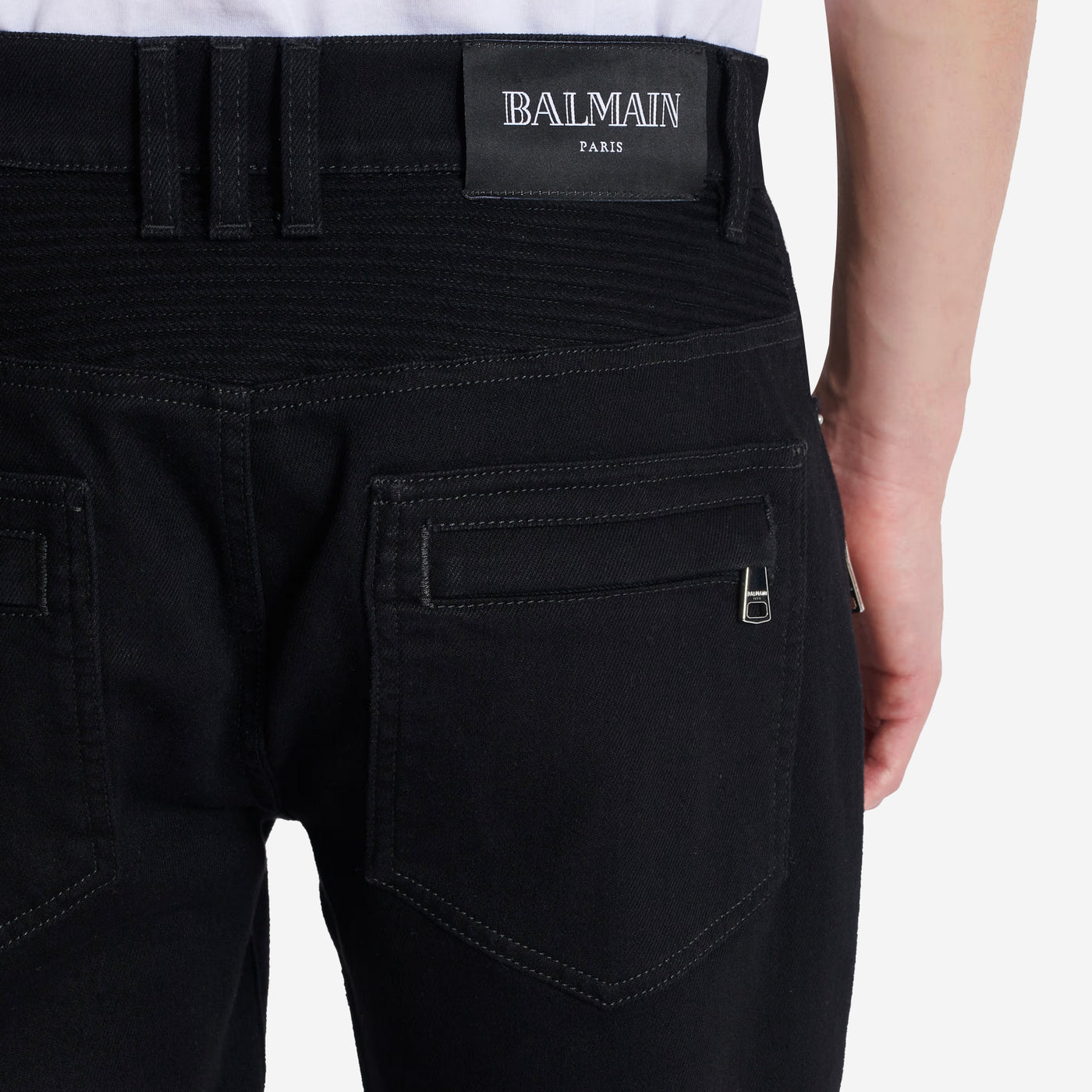 Balmain Slim-Fit Black Denim Biker Jeans