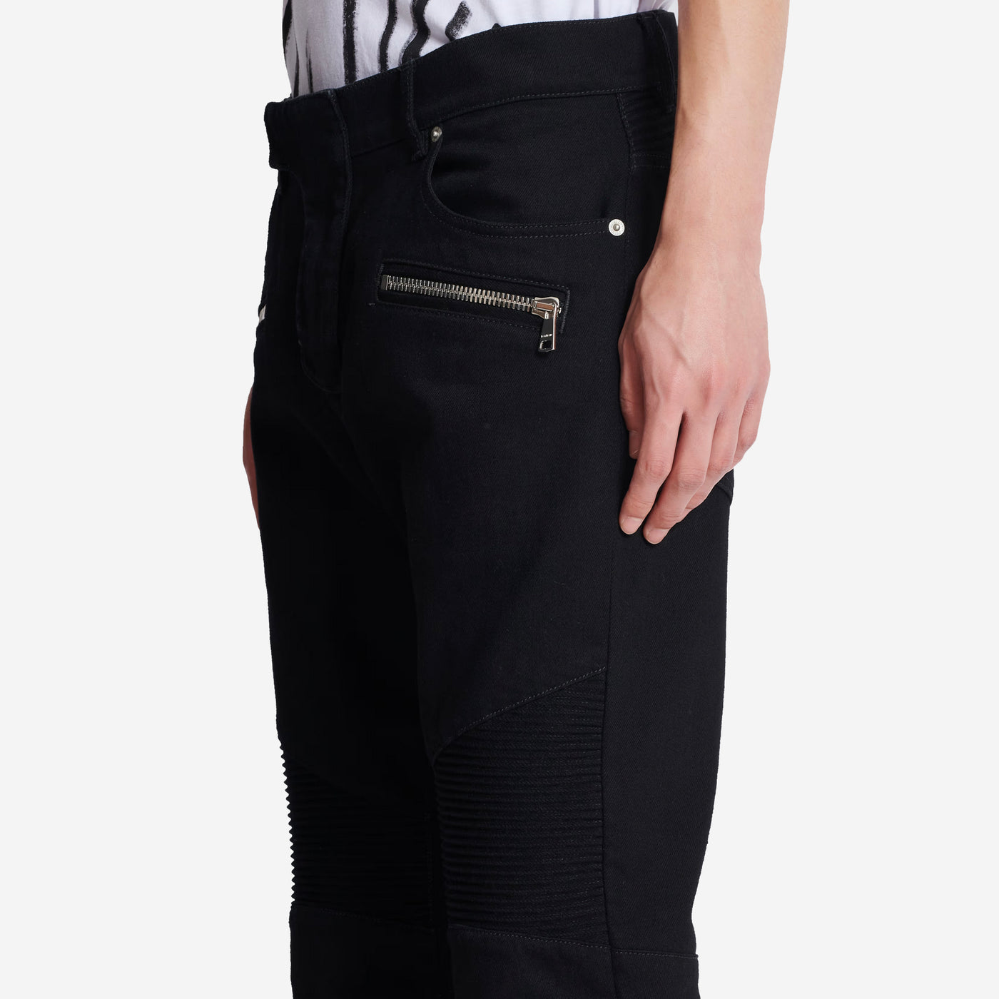 Balmain Slim-Fit Black Denim Biker Jeans