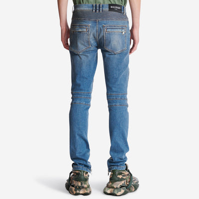 Balmain Slim-Fit Blue Denim Biker Jeans