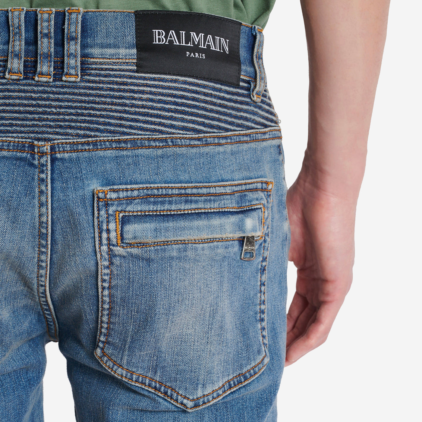 Balmain Slim-Fit Blue Denim Biker Jeans