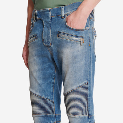 Balmain Slim-Fit Blue Denim Biker Jeans