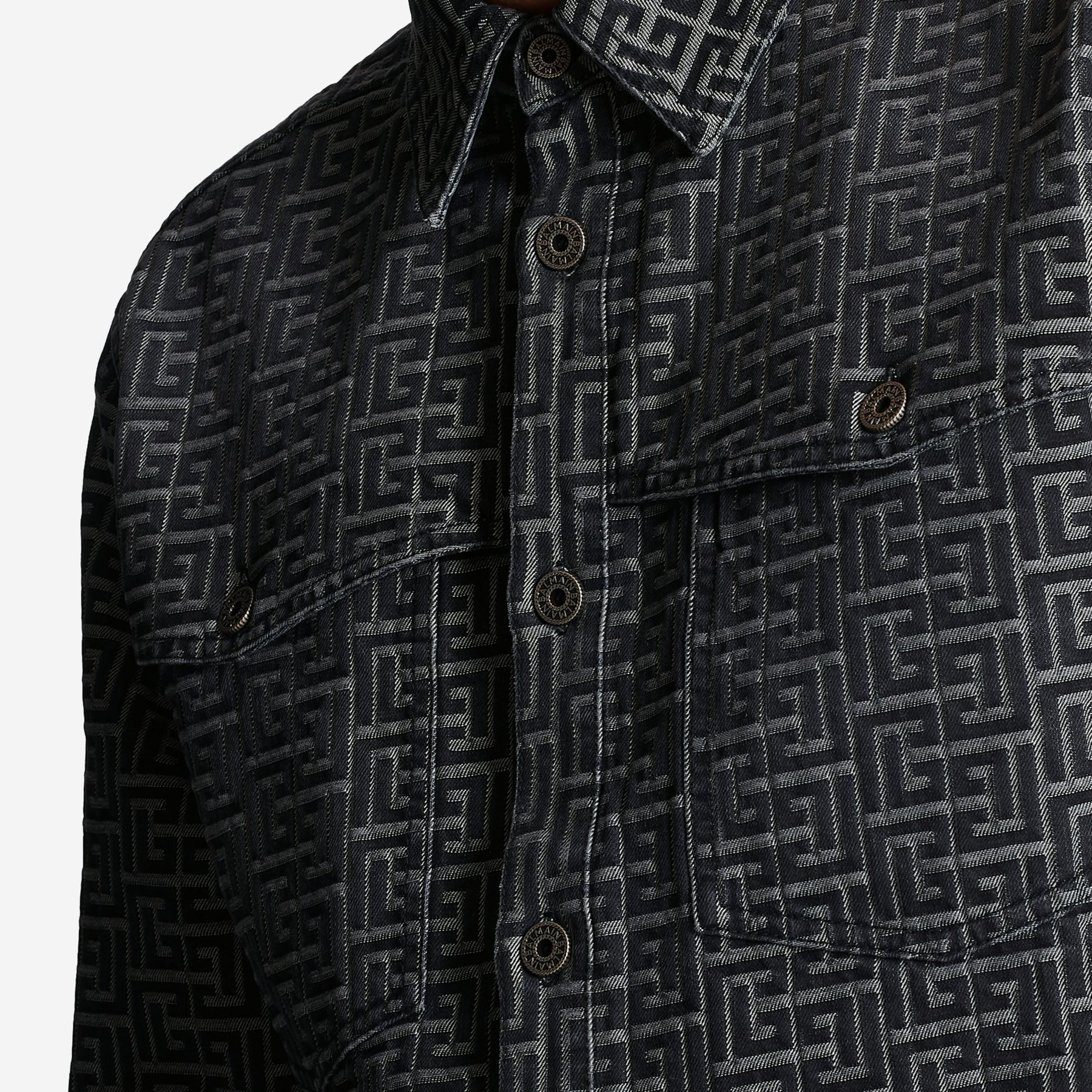 BALMAIN: overshirt in denim with monogram pattern - Black