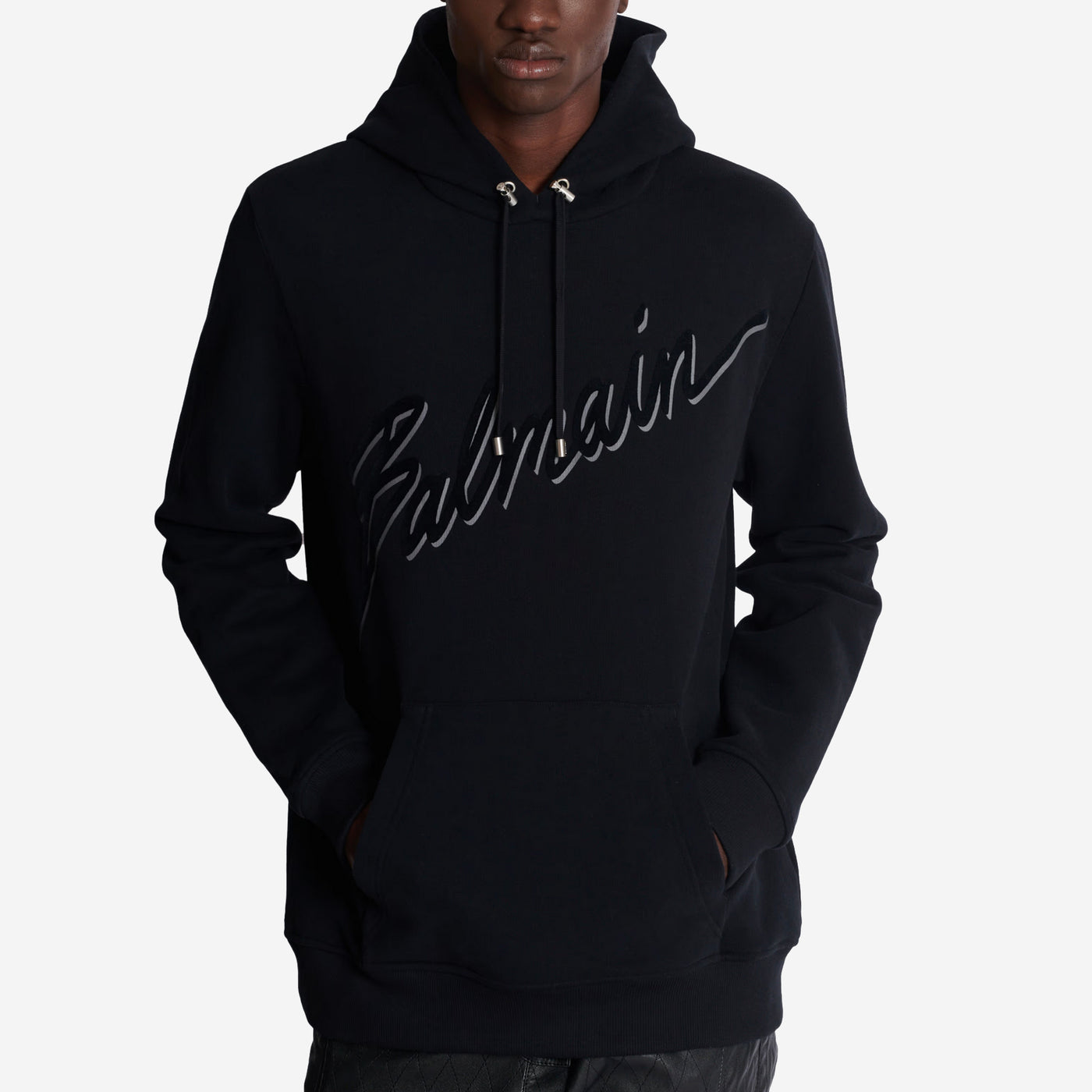 Balmain Flocked Balmain Letter Hoodie