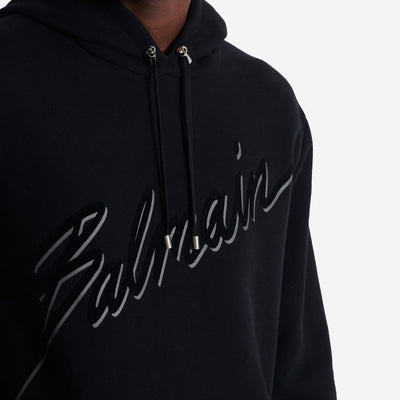 Balmain Flocked Balmain Letter Hoodie