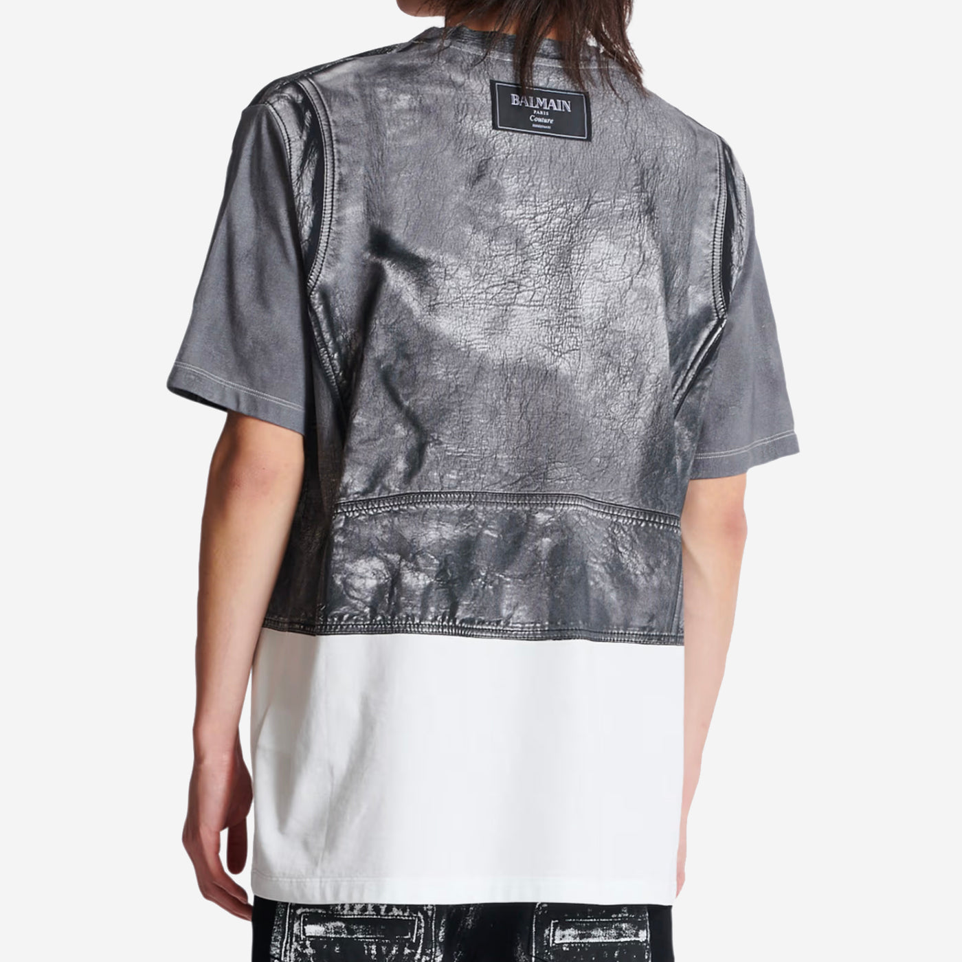 Balmain Leather Trompe Biker Jacket Print T-Shirt