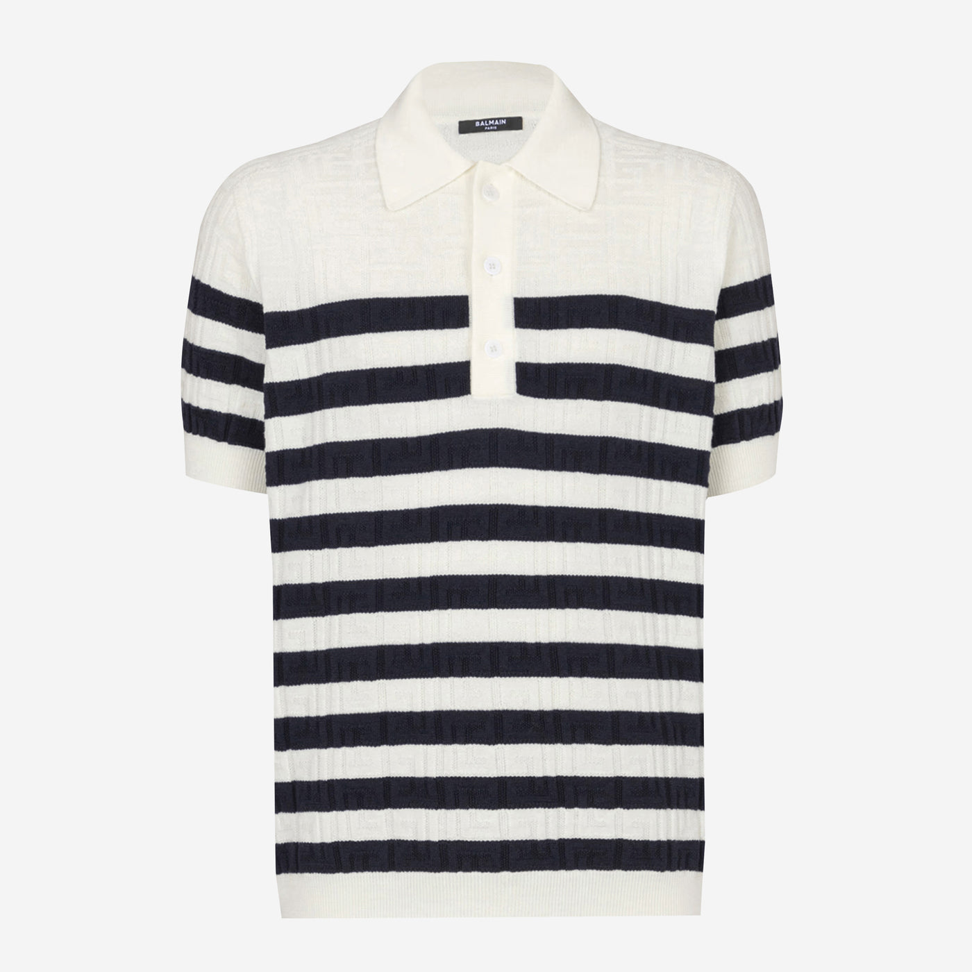 Balmain Monogram Striped Knit Polo Shirt