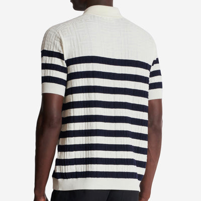 Balmain Monogram Striped Knit Polo Shirt