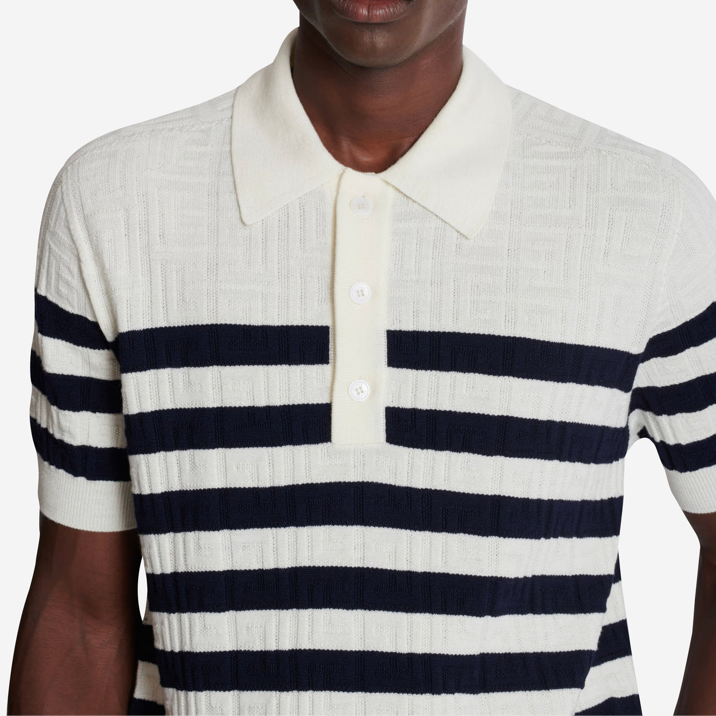 Balmain Monogram Striped Knit Polo Shirt