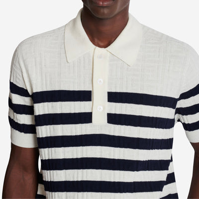 Balmain Monogram Striped Knit Polo Shirt