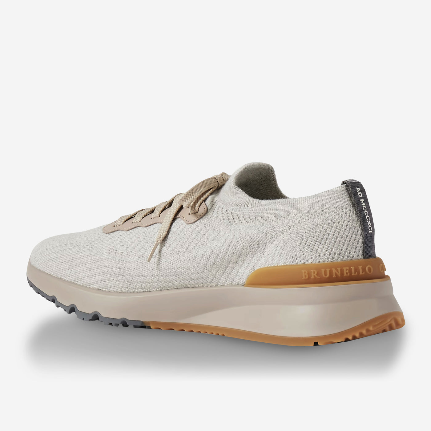 Brunello Cucinelli Cotton Knit And Semi-Polished Calfskin Sneakers