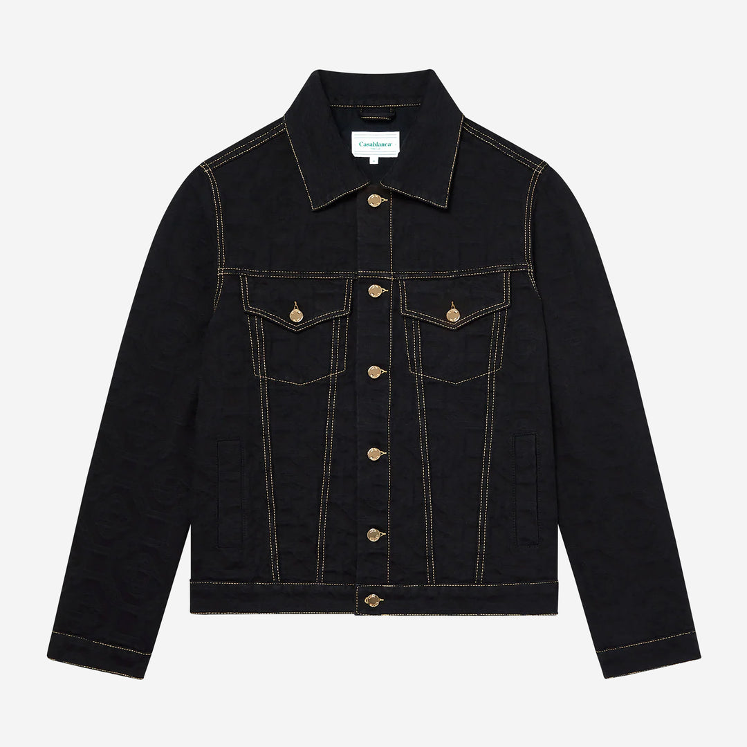 Black denim jacket gold buttons best sale