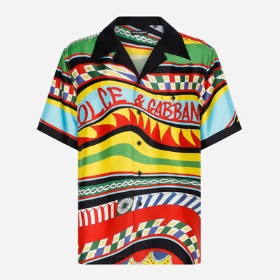Dolce & Gabbana Silk Twill Carretto Print Hawaiian Shirt