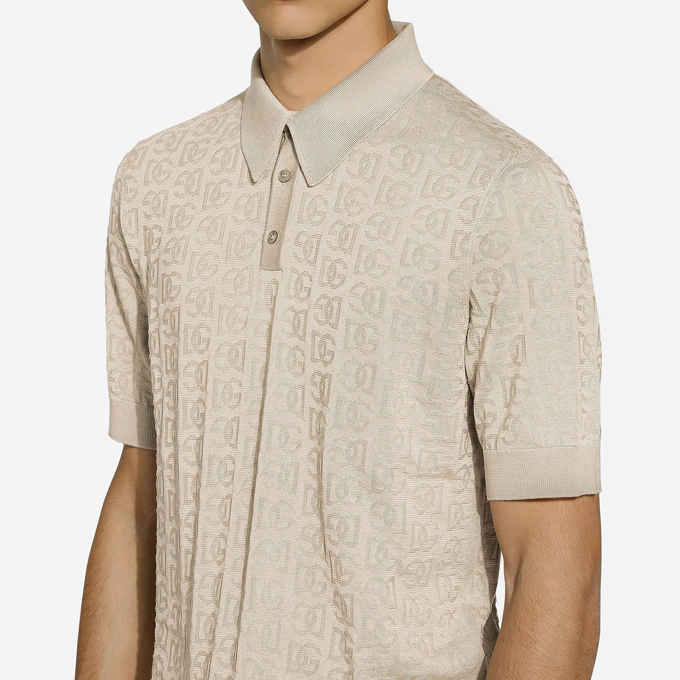 Dolce & Gabbana DG Logo Silk Jacquard Polo Shirt