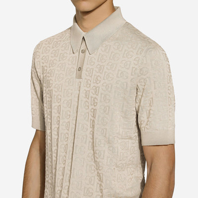 Dolce & Gabbana DG Logo Silk Jacquard Polo Shirt