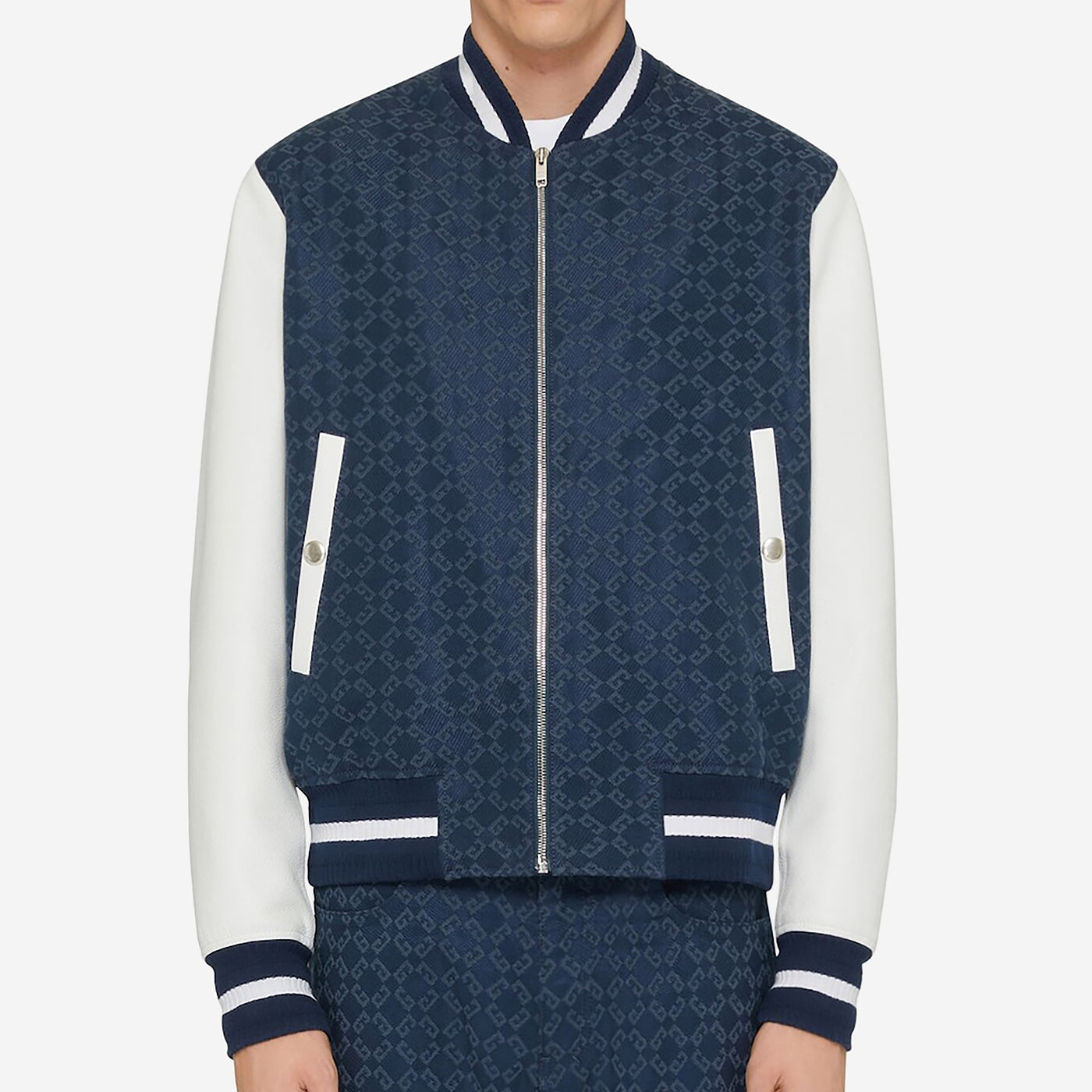 Givenchy Denim Monogram 72 And Leather Varsity Jacket