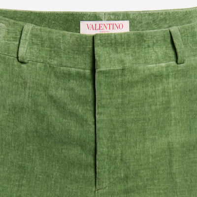 Valentino Washed Cotton Linen Velvet Jacquard Hem Trousers