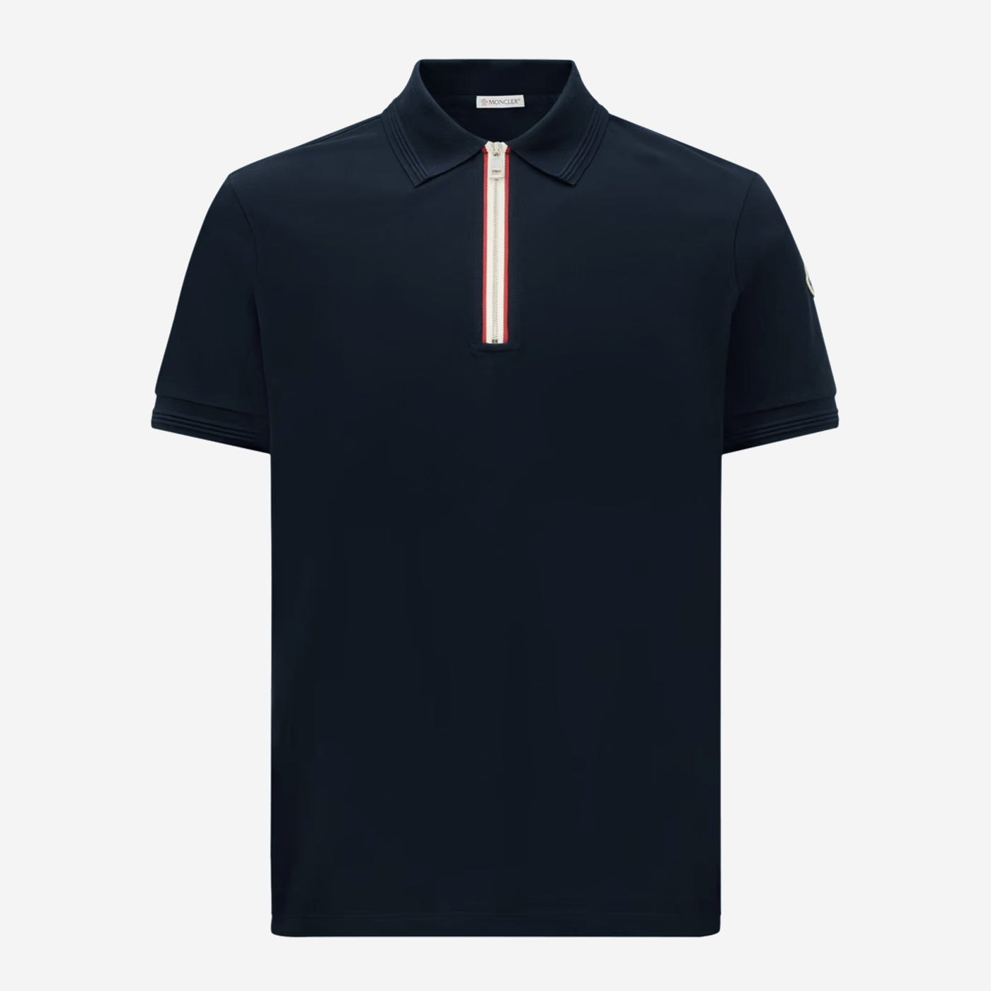 Moncler Tricolour Trim Cotton Piquet Zip Polo Shirt