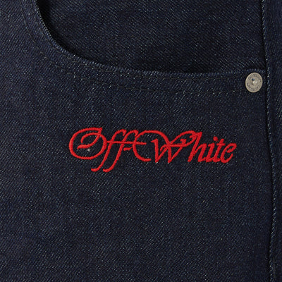 Off-White Script Embroidered Raw Skate Jeans