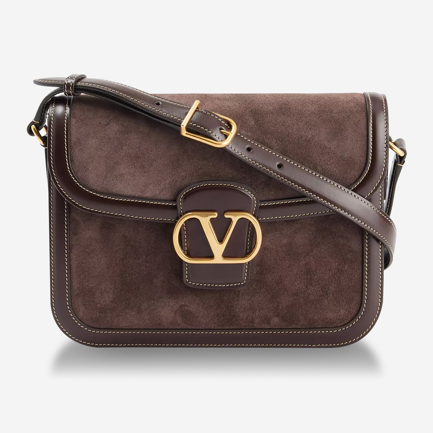 Valentino Garavani Suede Brass VLogo Shoulder Bag