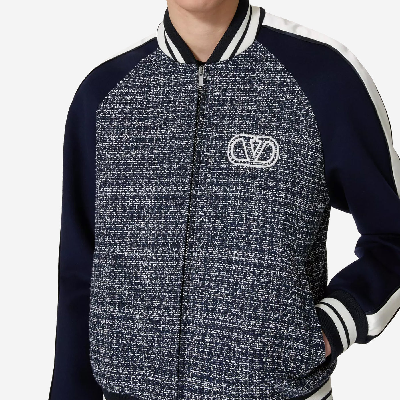 Valentino Garavani V Logo Cotton And Viscose Tweed Bomber Jacket