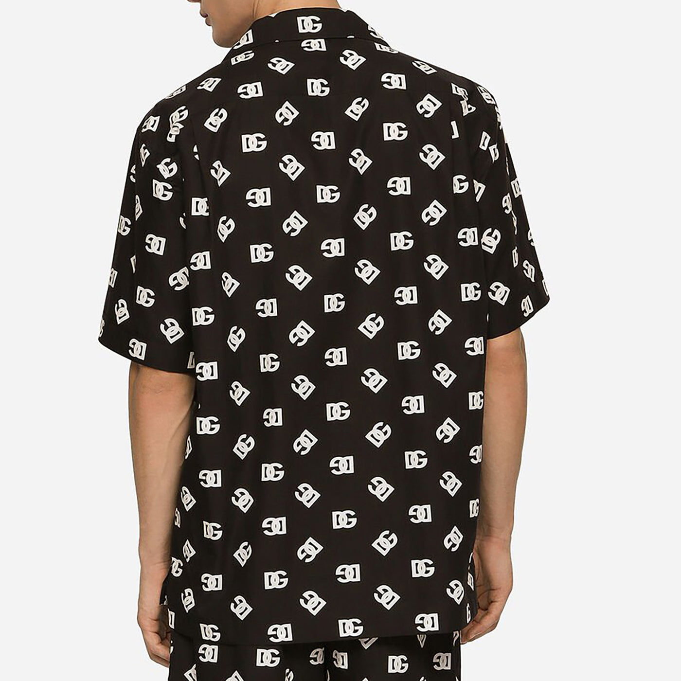 Cotton Hawaiian Shirt With Dg Monogram Print In Black
